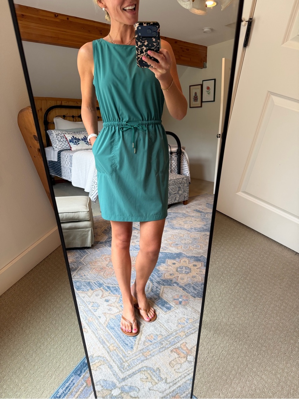 Calvin Klein Teal Sleeveless Dress with Drawstring Waist, Size 10